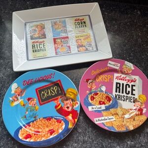 Kellogg's Vintage 2005 Cereal Plates Set and Serving Dish Rice Krispies